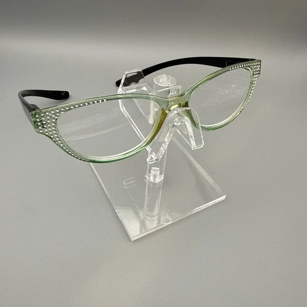 Crystal Rhinestone Cat Eyes Reading Glasses Optical Lens Clear Bling Green/Black